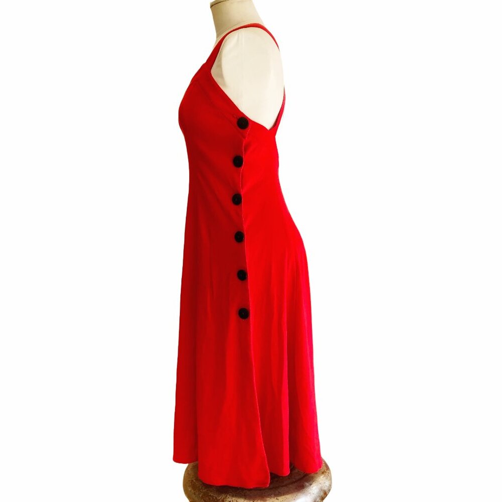 Vintage 80s Red Midi Dress Sweetheart Neckline Cross Back Retro Party Size Small - Picture 5 of 8